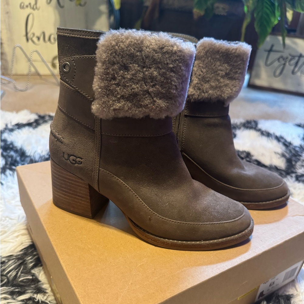 WEEKEND SALE!! UGG Women's Tan Heeled Boots with Shearling Cuff